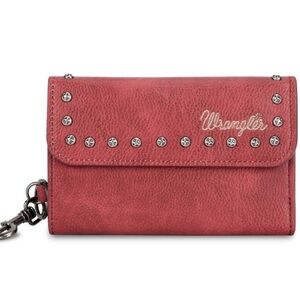 WRANGLER Studded Accents TRI-FOLD Key-Chain Folded WALLET - BURGUNDY